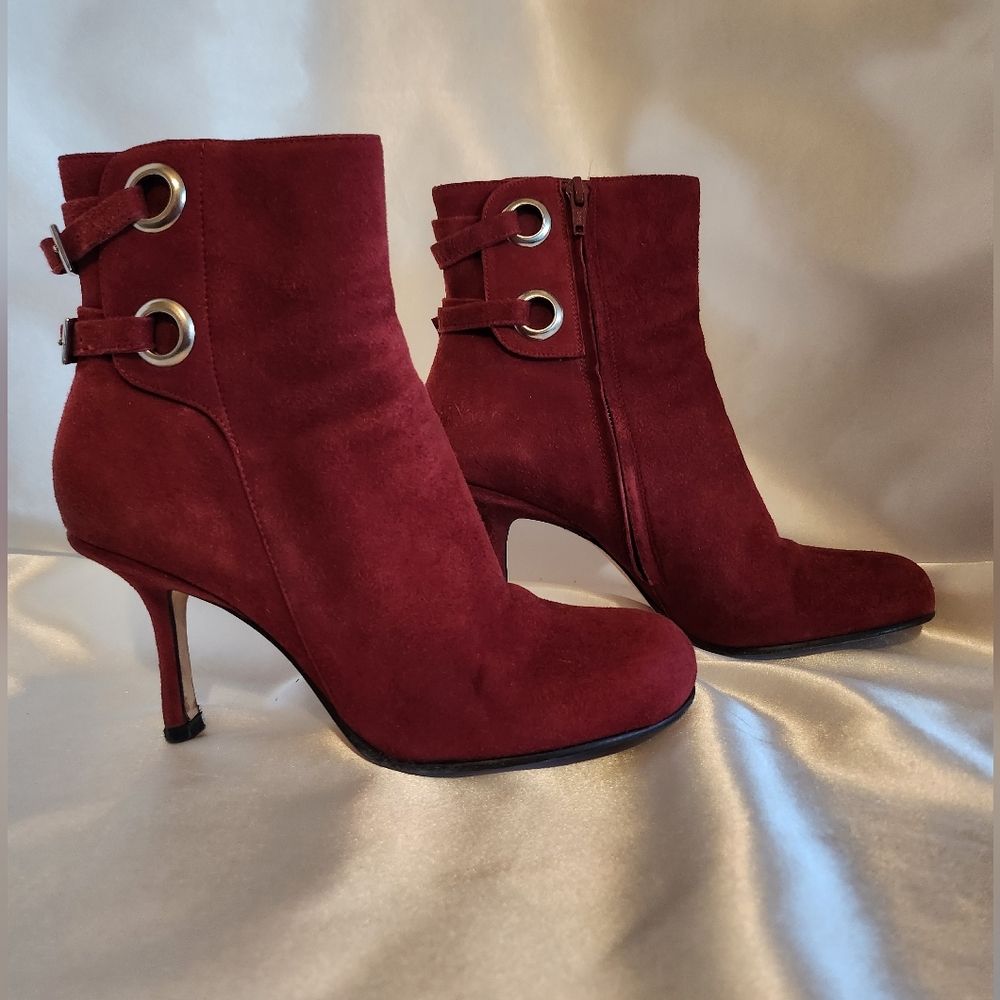 Steven by Steve Madden "Tennisha" Bootie Raspberry Suede with Silver Accents